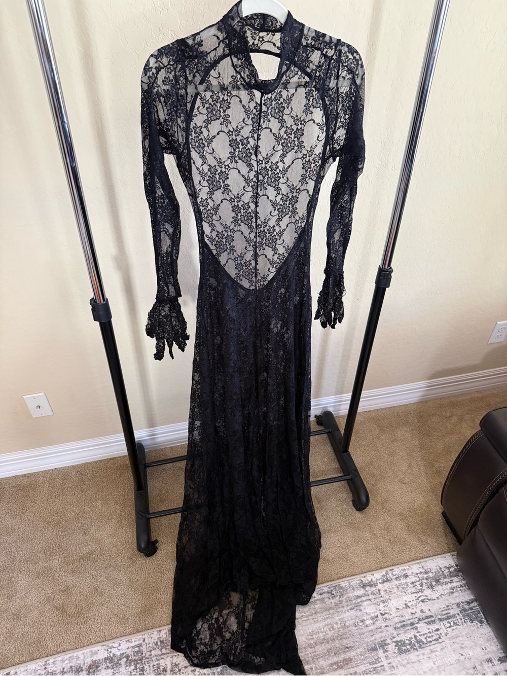 AKIRA Black Sheer Lace Long-Sleeve Maxi Dress